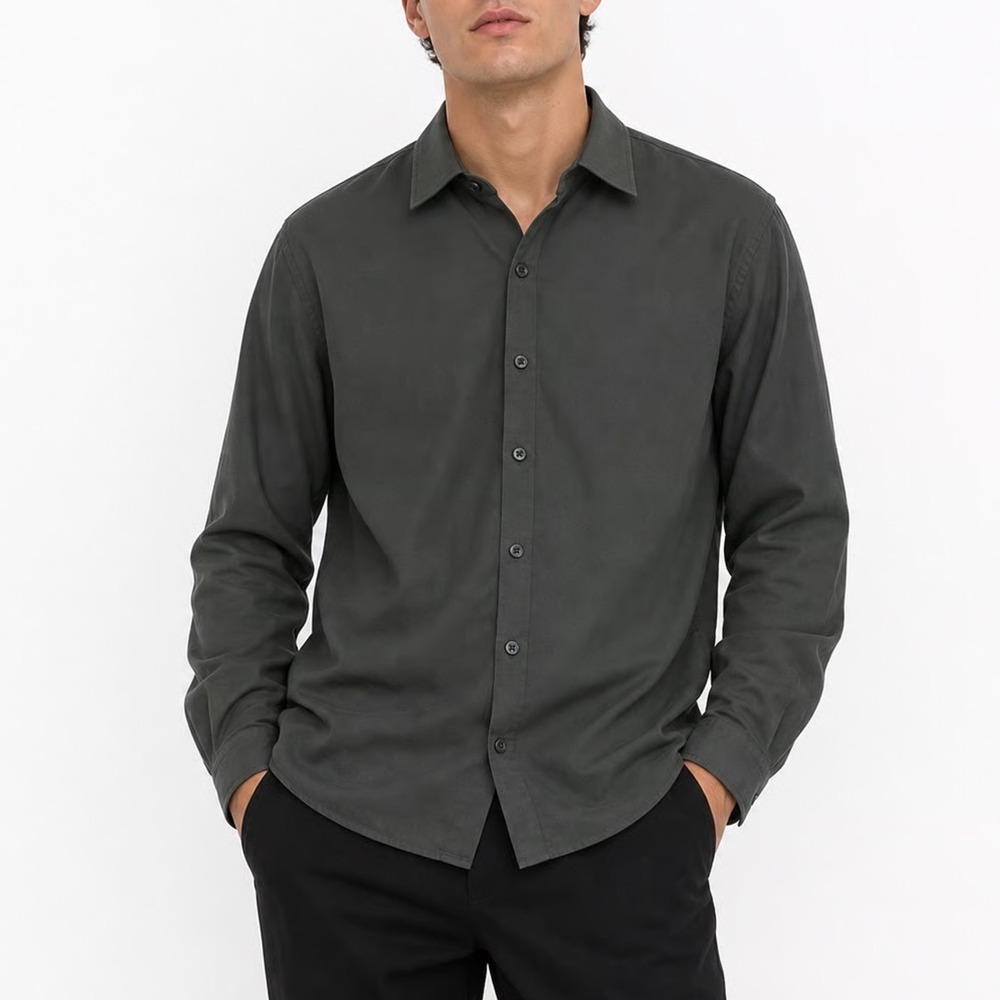 No Retreat Mens Large Olive Green Long Sleeve Button Down Shirt Solid Casual L